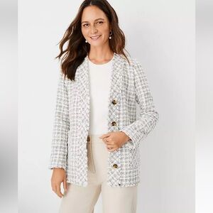 NEW Ann Taylor Fringe Tweed Cardigan Jacket Size 0 Grey/White